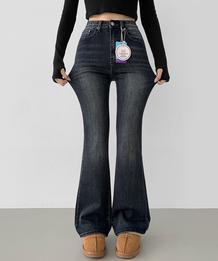 2XL워싱 밴딩 발열 원단 기모 스판 부츠컷 데님팬츠 블랙