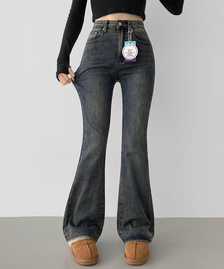 2XL워싱 밴딩 발열 원단 기모 스판 부츠컷 데님팬츠 올브러쉬그레이시