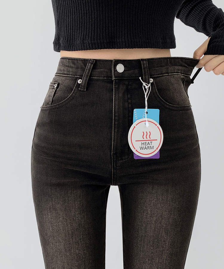 2XL워싱 밴딩 발열 원단 기모 스판 부츠컷 데님팬츠 빈티지블랙