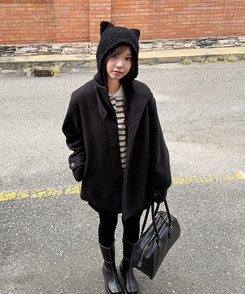 ハイネックハーフコート BLACK