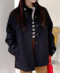 ハイネックハーフコート BLACK