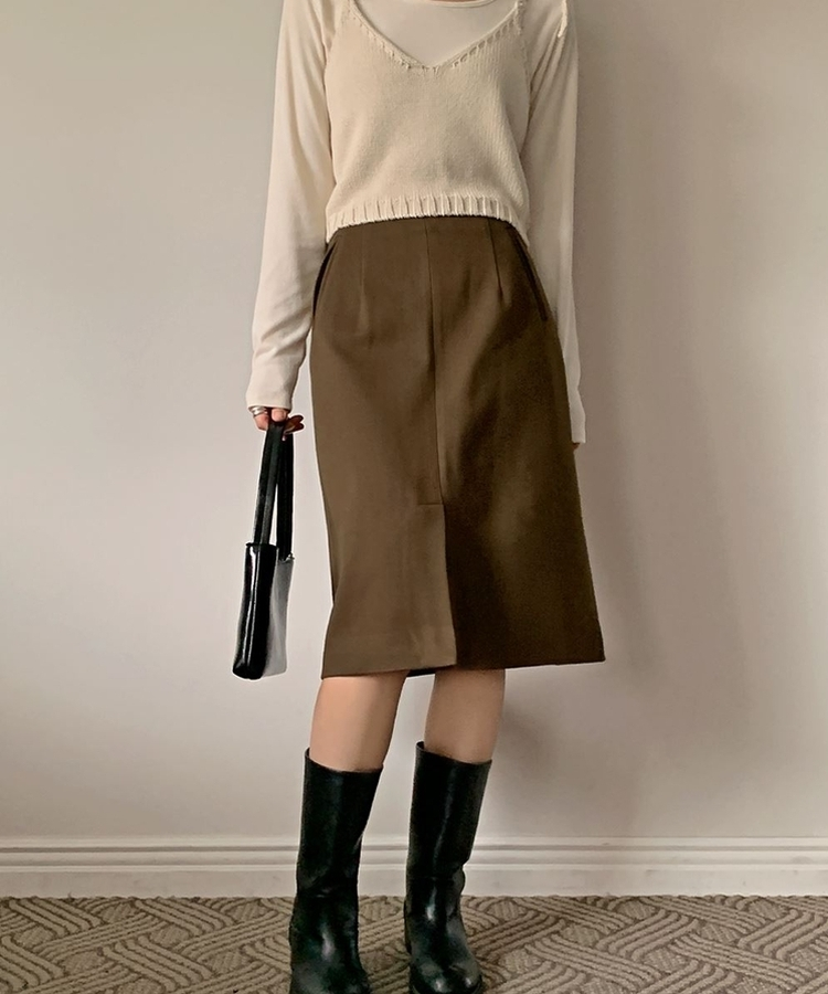 ルウェンヘリンボーンミディスカート BROWN