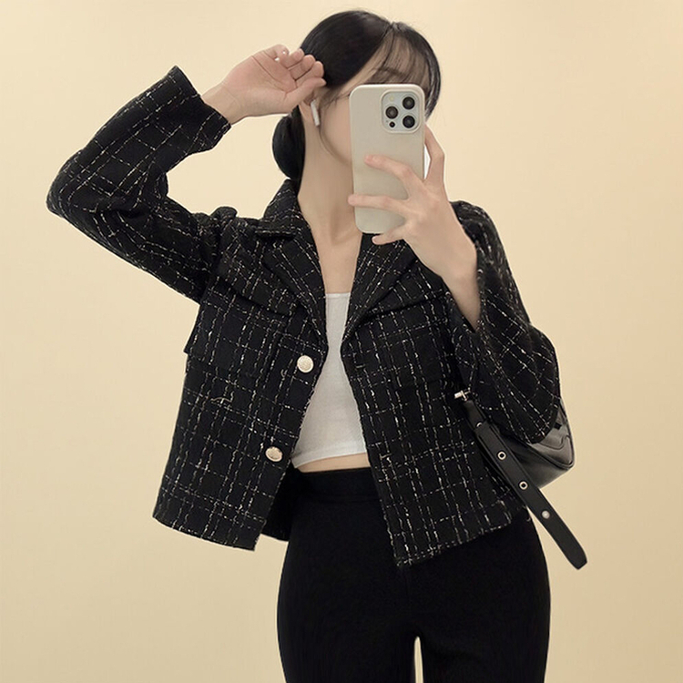 韓国　ツイードジャケット Jasmine 新作ツイードテーラードジャケット 韓国ファッション