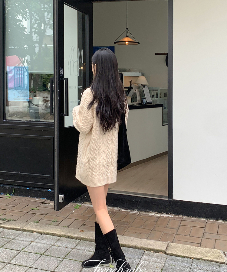 ラウンドネックニットミニワンピース|ミニワンピース|韓国 ラウンドネックニットミニワンピース|ミニワンピース|韓国