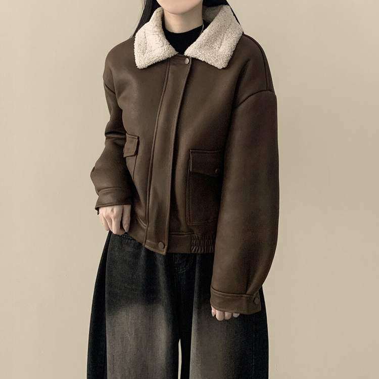 ムートンスエード　ジャケット スエードムートンファーボアクロップジャケット｜ジャンパー｜韓国