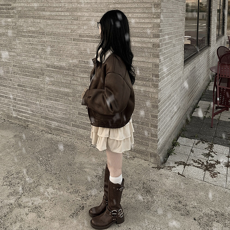 スエードムートンファーボアクロップジャケット｜ジャンパー｜韓国