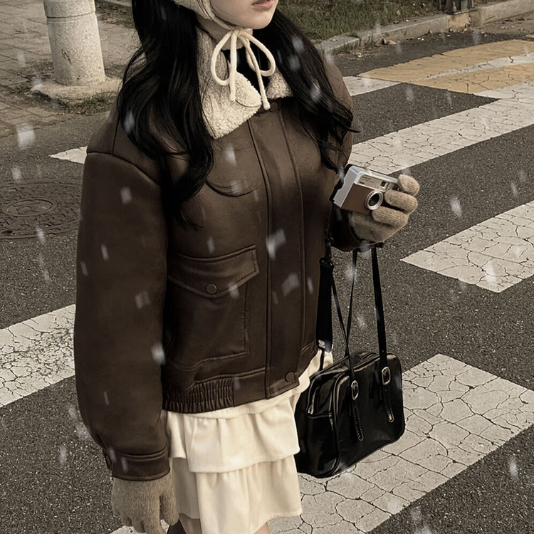 スエードムートンファーボアクロップジャケット｜ジャンパー｜韓国