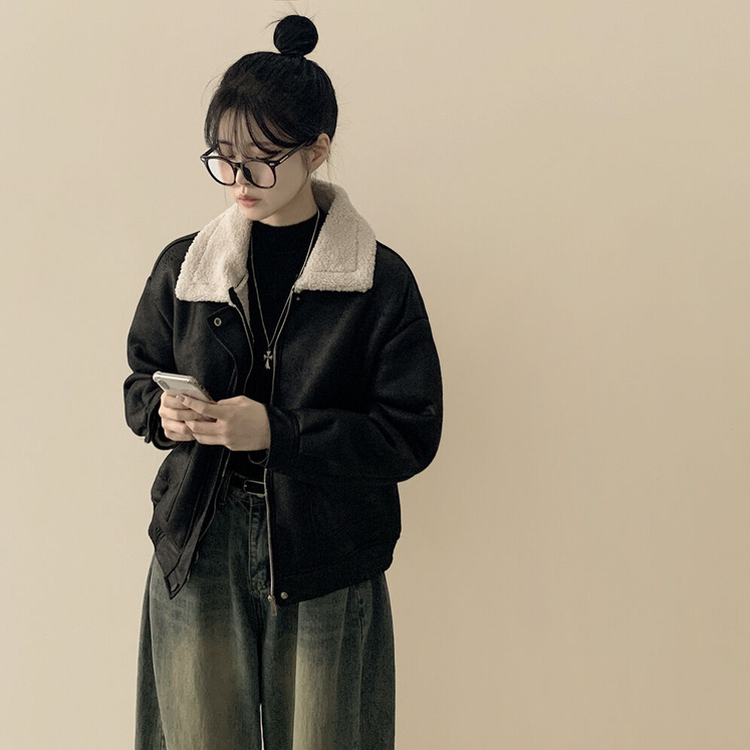 スエードムートンファーボアクロップジャケット｜ジャンパー｜韓国