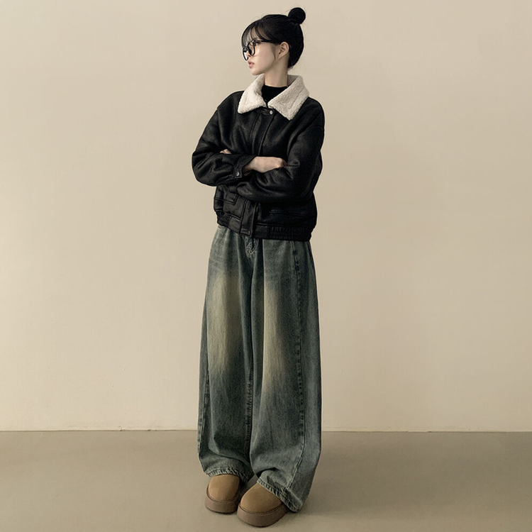 スエードムートンファーボアクロップジャケット｜ジャンパー｜韓国