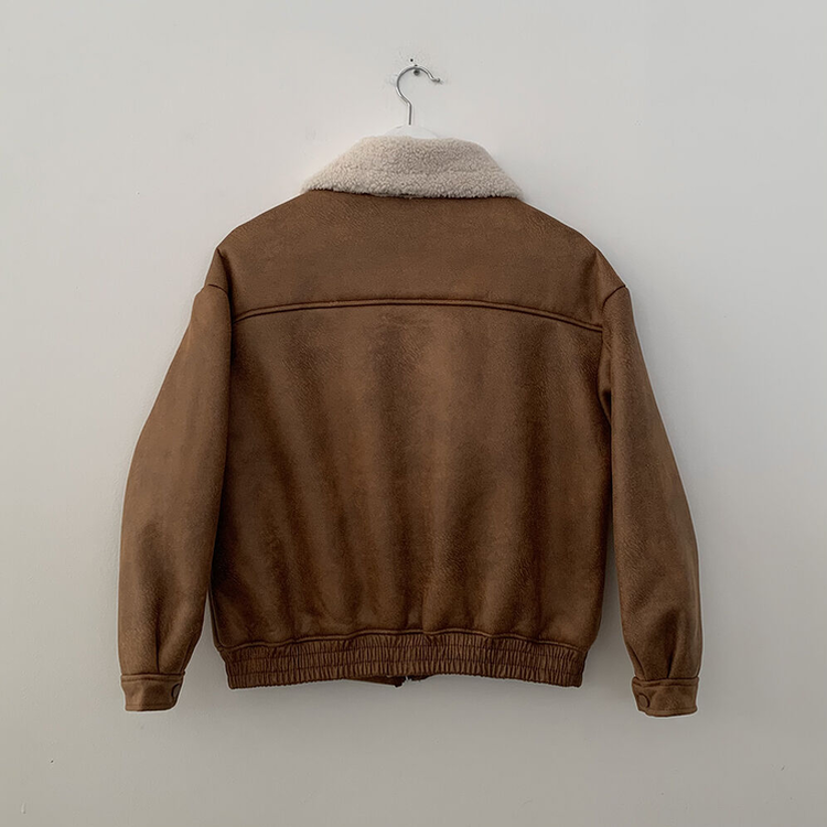 ムートンスエード　ジャケット スエードムートンファーボアクロップジャケット｜ジャンパー｜韓国