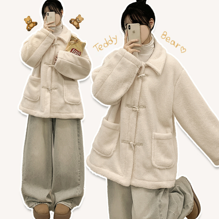 왕오버핏 도톰 양털 카라 떡볶이 덤블 뽀글이자켓 퍼코트