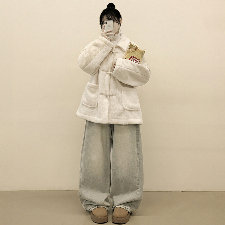 왕오버핏 도톰 양털 카라 떡볶이 덤블 뽀글이자켓 퍼코트