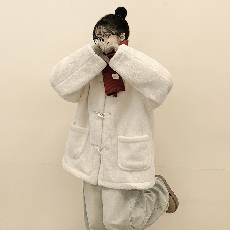 왕오버핏 도톰 양털 카라 떡볶이 덤블 뽀글이자켓 퍼코트