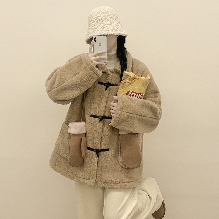 왕오버핏 도톰 양털 카라 떡볶이 덤블 뽀글이자켓 퍼코트