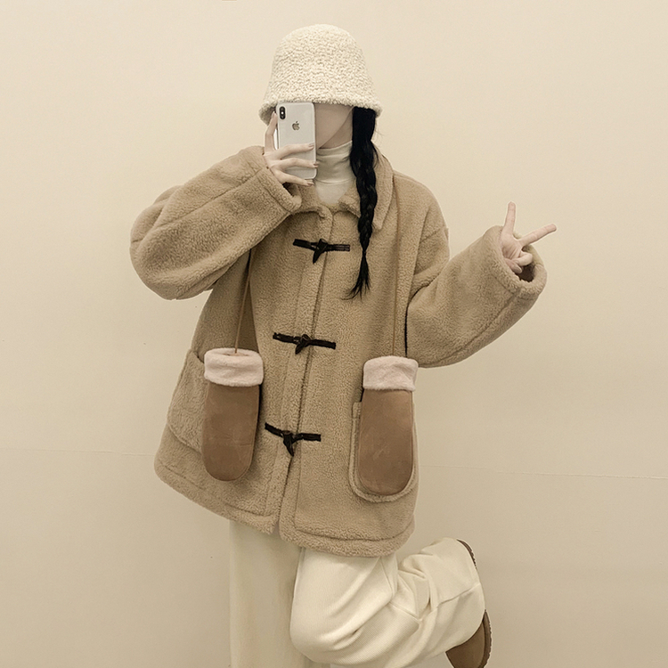 왕오버핏 도톰 양털 카라 떡볶이 덤블 뽀글이자켓 퍼코트