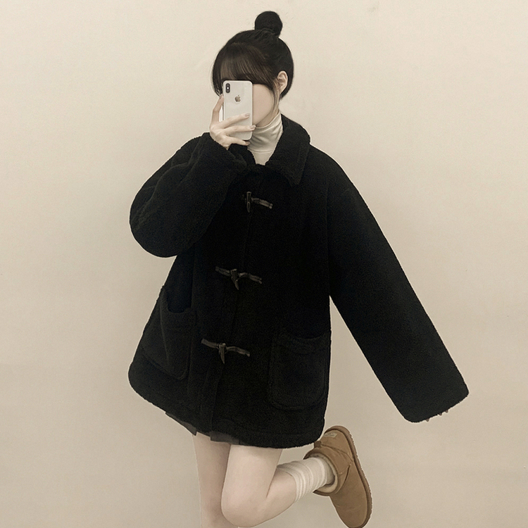 왕오버핏 도톰 양털 카라 떡볶이 덤블 뽀글이자켓 퍼코트