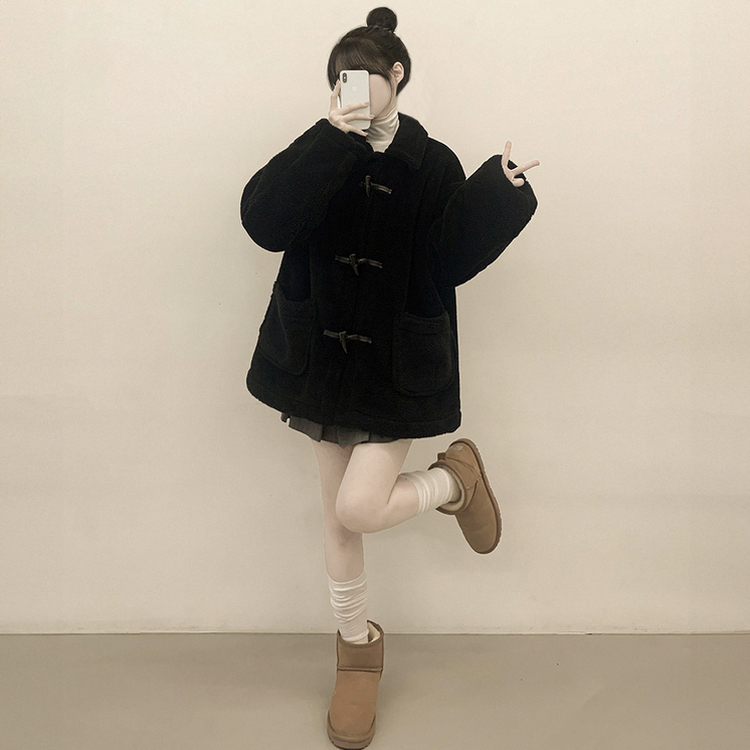 왕오버핏 도톰 양털 카라 떡볶이 덤블 뽀글이자켓 퍼코트