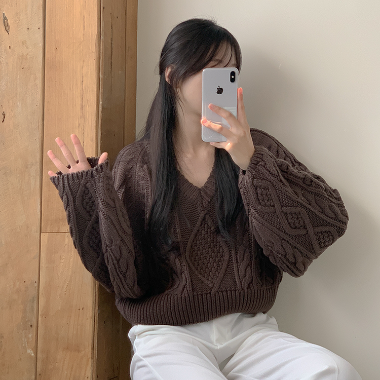 ケーブルVネックニット(6color) OATMEAL