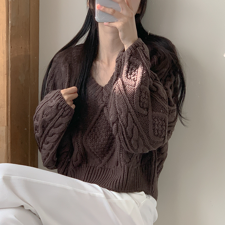 ケーブルVネックニット(6color) OATMEAL