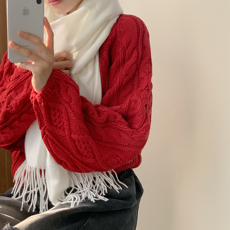 ケーブルVネックニット(6color) red