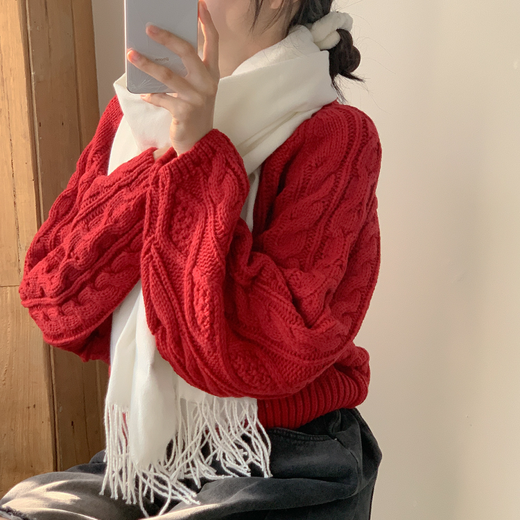 ケーブルVネックニット(6color) red