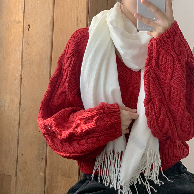 ケーブルVネックニット(6color) red