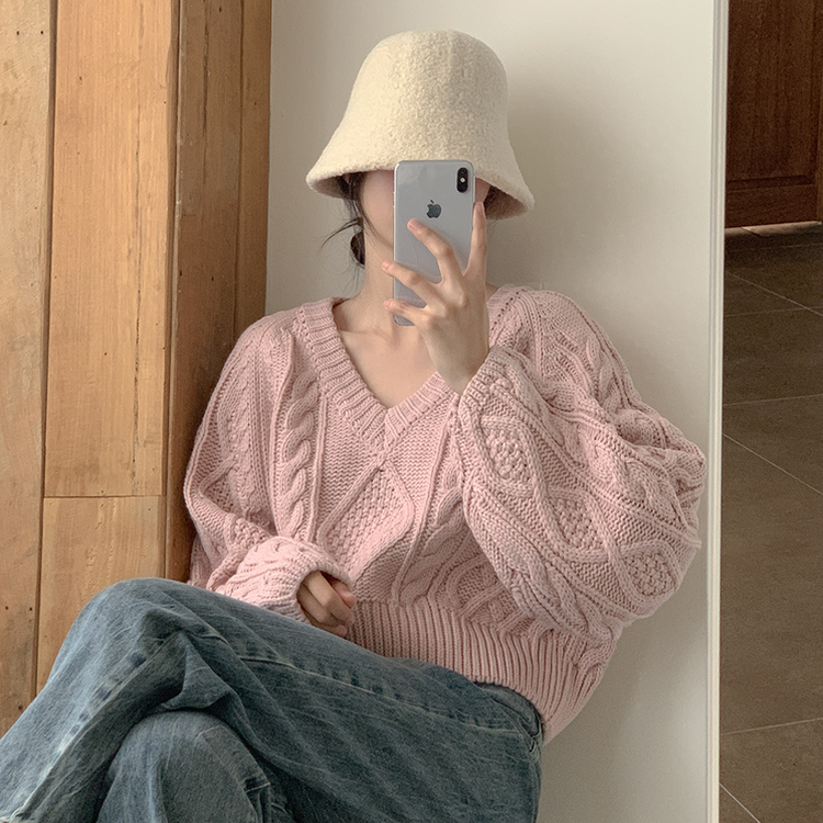 ケーブルVネックニット(6color) SKIN PINK