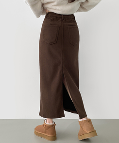 2XL뒤트임 융털기모 코듀로이 골덴 H라인 밴딩 롱스커트 딥브라운