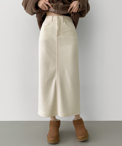 2XL뒤트임 융털기모 코듀로이 골덴 H라인 밴딩 롱스커트 화이트
