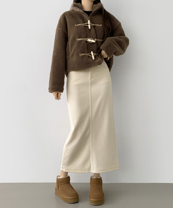 2XL뒤트임 융털기모 코듀로이 골덴 H라인 밴딩 롱스커트 화이트