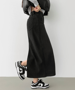 2XL뒤트임 융털기모 코듀로이 골덴 H라인 밴딩 롱스커트 차콜