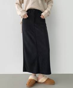 2XL뒤트임 융털기모 코듀로이 골덴 H라인 밴딩 롱스커트 블랙