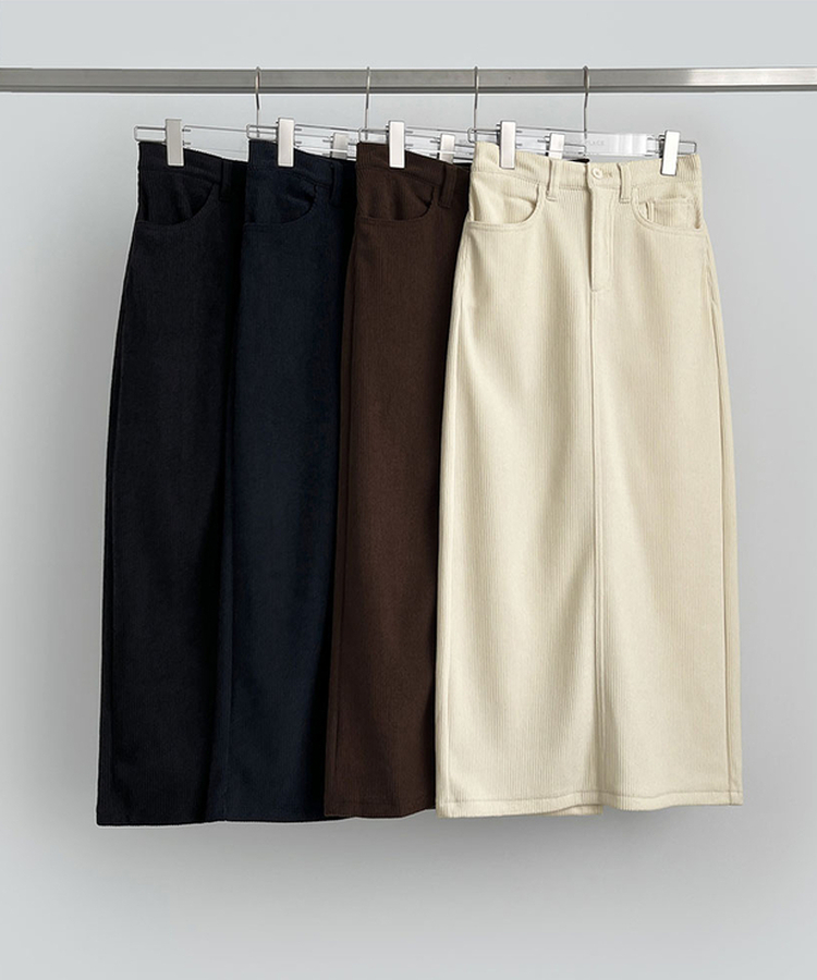 2XL뒤트임 융털기모 코듀로이 골덴 H라인 밴딩 롱스커트