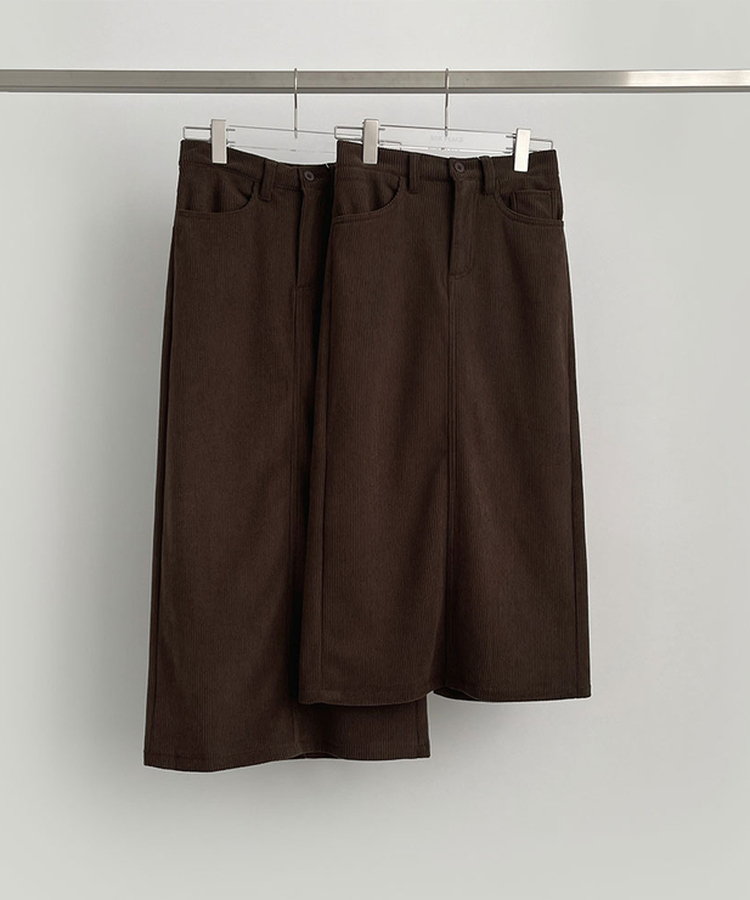 2XL뒤트임 융털기모 코듀로이 골덴 H라인 밴딩 롱스커트