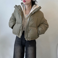 ハイネックデイリーウェロンクロップダウンジャケット KHAKI