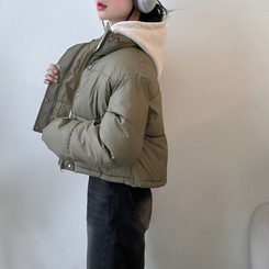 ハイネックデイリーウェロンクロップダウンジャケット KHAKI