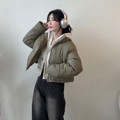 ハイネックデイリーウェロンクロップダウンジャケット KHAKI