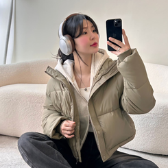 ハイネックデイリーウェロンクロップダウンジャケット KHAKI