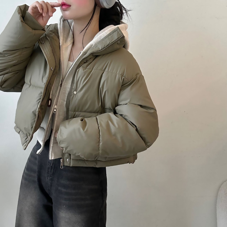 ハイネックデイリーウェロンクロップダウンジャケット KHAKI