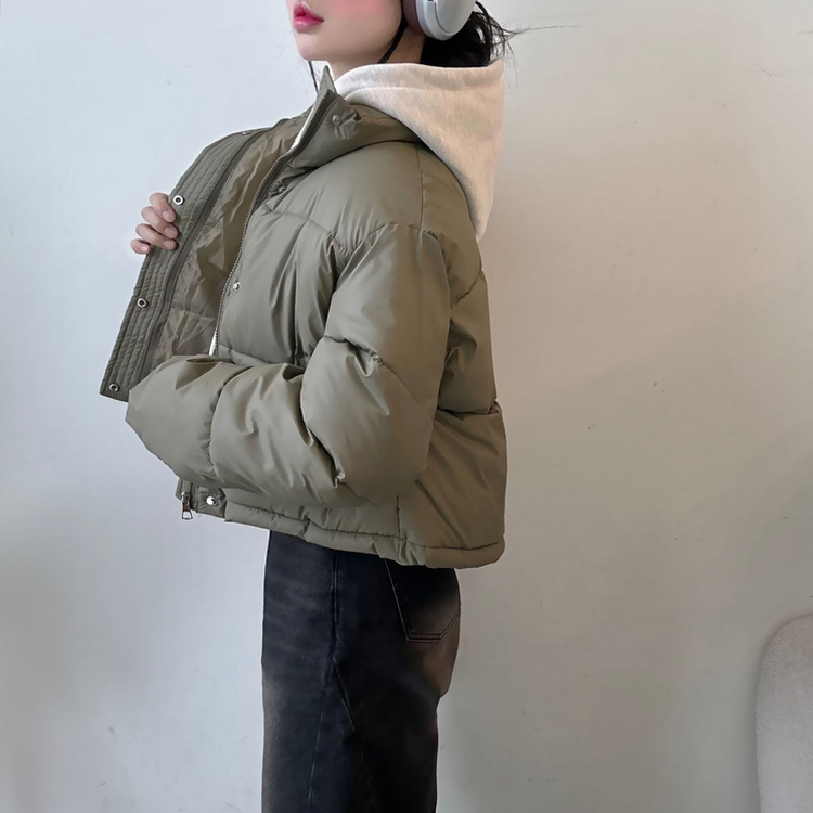 ハイネックデイリーウェロンクロップダウンジャケット KHAKI