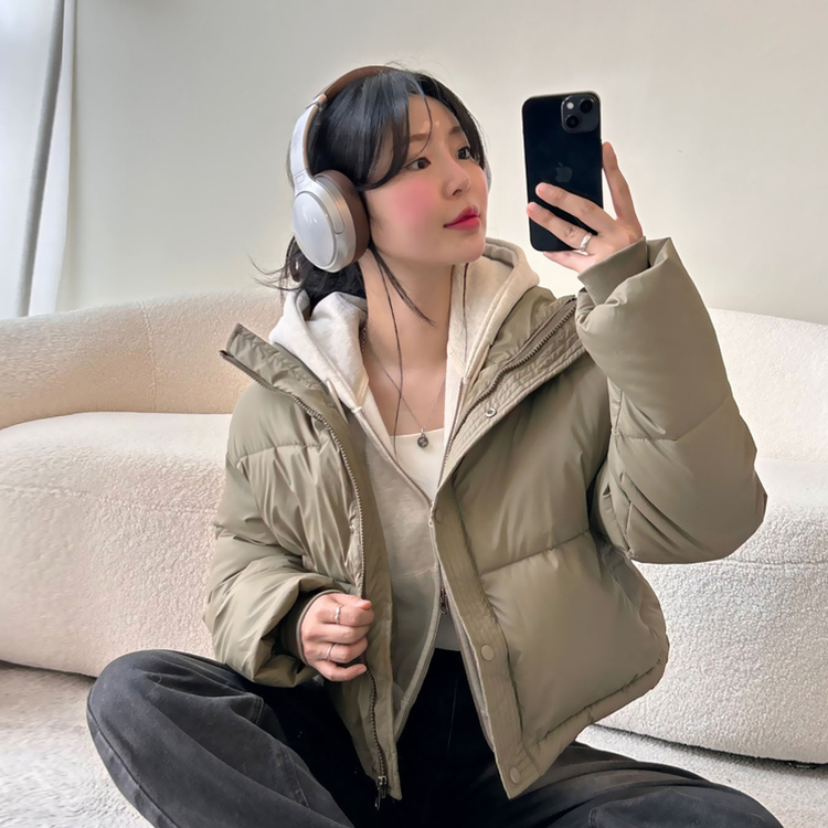 ハイネックデイリーウェロンクロップダウンジャケット KHAKI