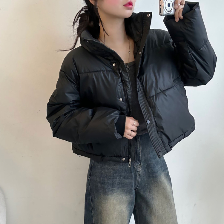 ハイネックデイリーウェロンクロップダウンジャケット BLACK