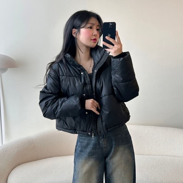 ハイネックデイリーウェロンクロップダウンジャケット BLACK