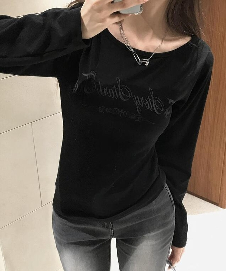 マロボートネックスリムTシャツ BLACK
