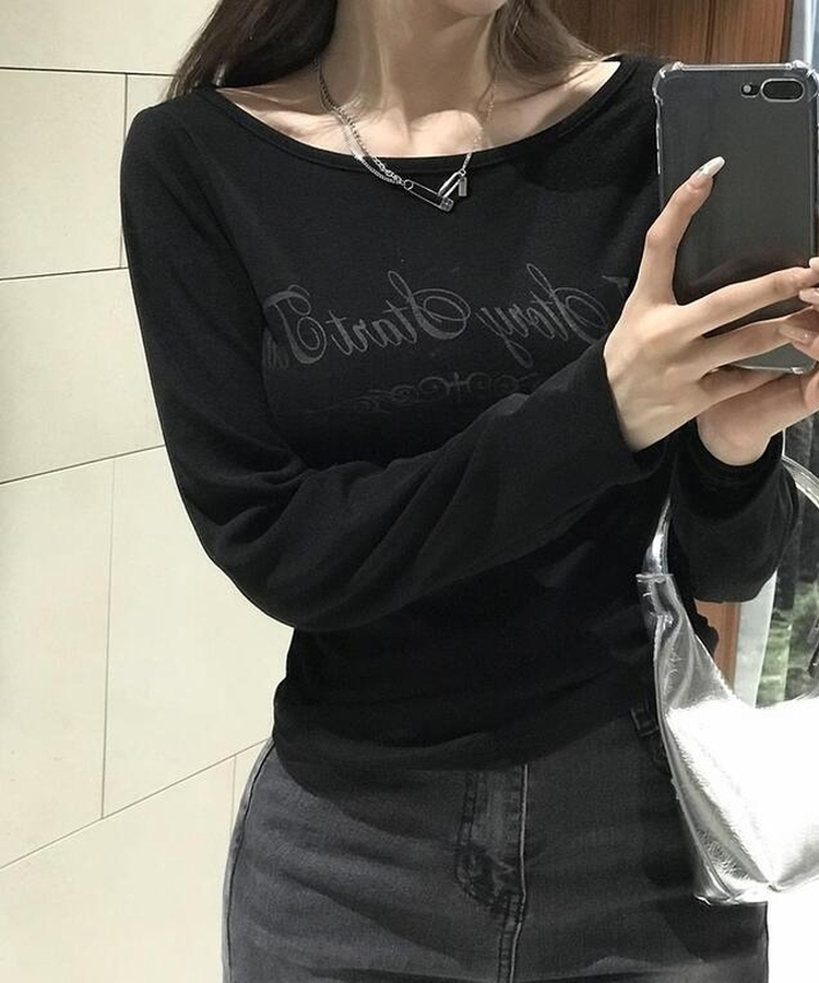 マロボートネックスリムTシャツ BLACK