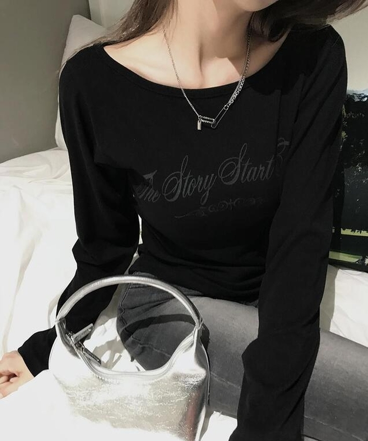 マロボートネックスリムTシャツ BLACK