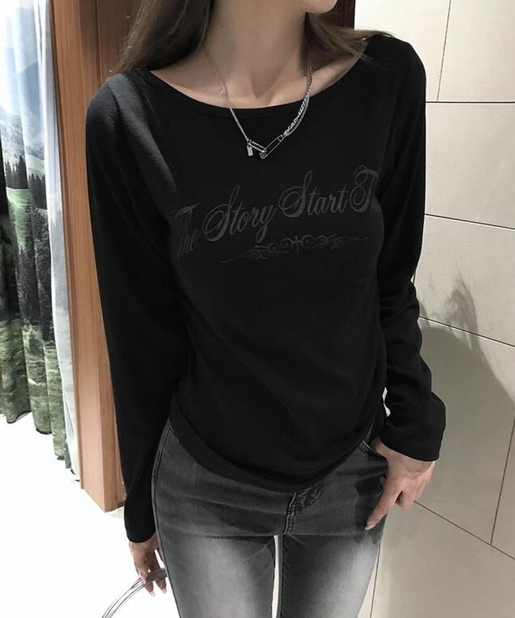 マロボートネックスリムTシャツ BLACK