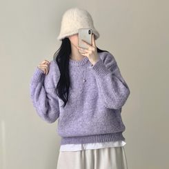 모아 러블리 아방 도톰 울 오버핏 라운드 파스텔 니트 연보라