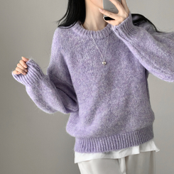 모아 러블리 아방 도톰 울 오버핏 라운드 파스텔 니트 연보라