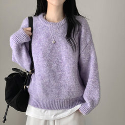 모아 러블리 아방 도톰 울 오버핏 라운드 파스텔 니트 연보라